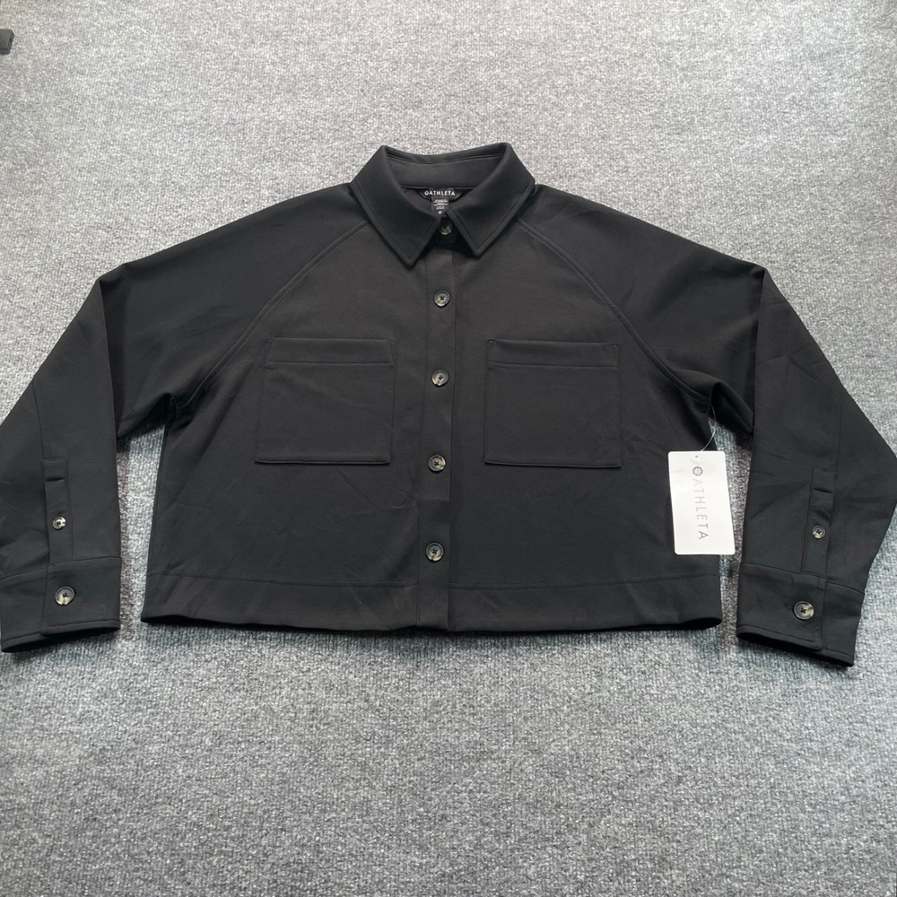 Athleta Allure Shirt Jacket Women M Black Packable Breathable